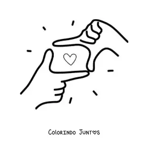 Desenho para colorir de mãos formando uma moldura retangular com um coração
