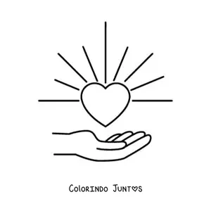 Desenho para colorir de uma mão segurando um coração