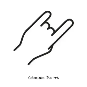 Desenho para colorir de uma mão fazendo o sinal do rock
