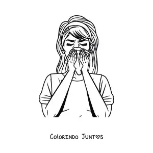 Desenho para colorir de uma garota espirrando ou assoando o nariz