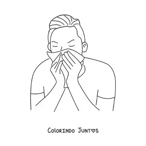Desenho para colorir de um homem cobrindo o nariz com um lenço ao espirrar