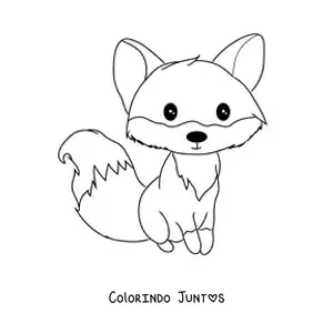 Desenho para colorir de uma raposa animada kawaii sentada