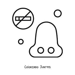 Desenho para colorir de um nariz e um sinal de proibido fumar