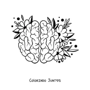 Desenho para colorir de um cérebro bonito com flores