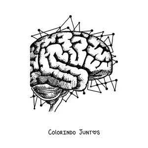 Desenho para colorir de um cérebro de perfil rodeado de circuitos