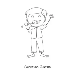 Desenho para colorir de um menino escovando os dentes
