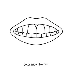 Desenho para colorir de uma boca mostrando os dentes