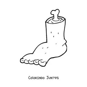Desenho para colorir de pé amputado animado com um osso saliente