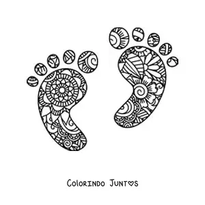 Desenho para colorir de 2 pegadas de pé com estampa de mandala
