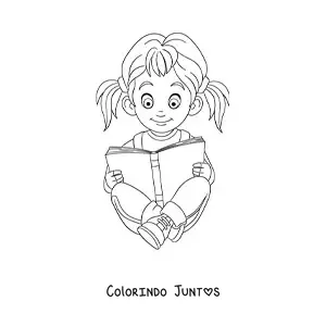 Desenho para colorir de uma menina sentada lendo um livro