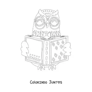 Desenho para colorir de uma coruja animada lendo um livro