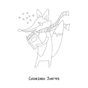 Desenho para colorir de uma raposa animada lendo um livro