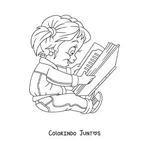 Desenho para colorir de uma menina lendo um livro