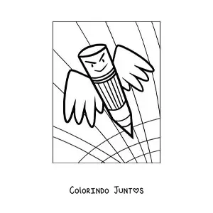 Desenho para colorir de um lápis animado com asas
