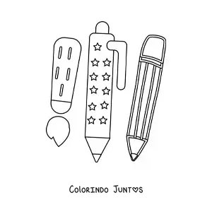 Desenho para colorir de três materiais escolares