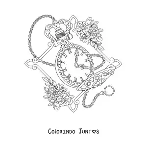 Desenho para colorir de um relógio antigo bonito marcando a hora