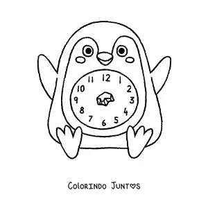 Desenho para colorir de um relógio de pinguim kawaii
