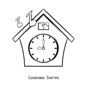 Desenho para colorir de um relógio cuco marcando a hora