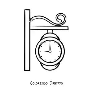 Desenho para colorir de um relógio de estação marcando a hora