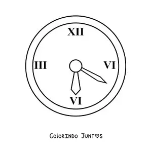 Desenho para colorir de um relógio de parede marcando a hora
