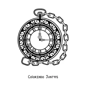 Desenho para colorir de um relógio de bolso marcando a hora