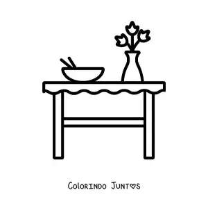 Desenho para colorir de uma mesa com um vaso e um prato