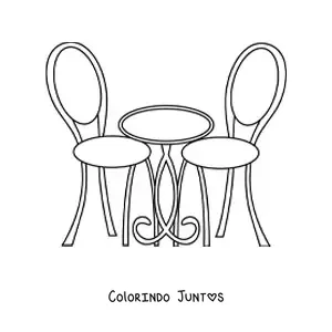 Desenho para colorir de uma mesa de cafeteria com duas cadeiras