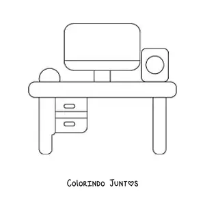 Desenho para colorir de uma escrivaninha com um computador