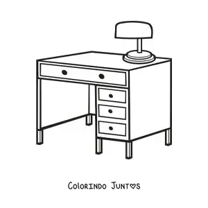 Desenho para colorir de uma escrivaninha com uma luminária