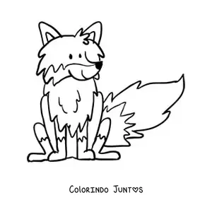 Desenho para colorir de uma raposa animada sentada sorridente