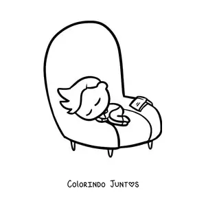 Desenho para colorir de um menino dormindo em uma poltrona