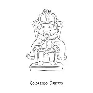 Desenho para colorir de um rei kawaii sentado em um trono
