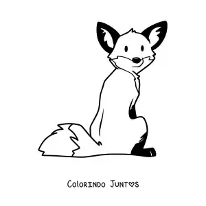 Desenho para colorir de uma raposa animada sentada de costas com a cabeça virada para trás