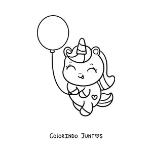 Desenho para colorir de um unicórnio kawaii com um balão