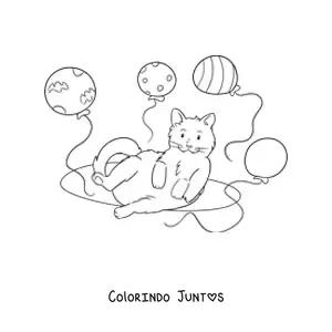 Desenho para colorir de um gato kawaii com quatro balões