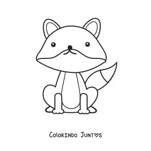 Desenho para colorir de uma raposa kawaii animada sentada