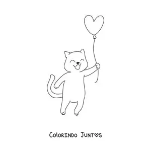 Desenho para colorir de um gato animado com um balão de coração