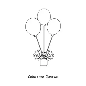 Desenho para colorir de três balões e serpentinas