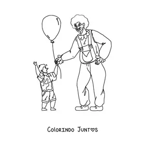 Desenho para colorir de um palhaço entregando um balão a um menino