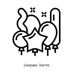 Desenho para colorir de um balão em formato de estrela junto a vários balões