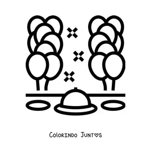Desenho para colorir de uma mesa com balões de festa