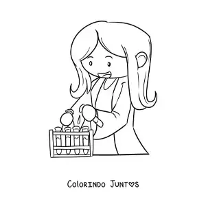 Desenho para colorir de uma mulher cientista kawaii animada