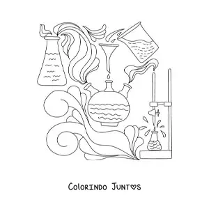 Desenho para colorir de vários elementos químicos em um experimento