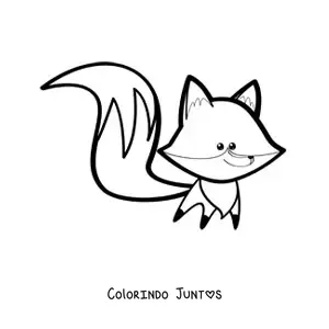 Desenho para colorir de uma raposa kawaii de cauda longa