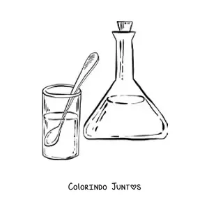 Desenho para colorir de um frasco erlenmeyer e um copo com soluções químicas