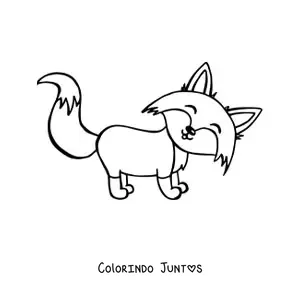 Desenho para colorir de uma raposa kawaii de perfil sorrindo para a frente