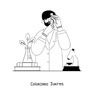 Desenho para colorir de um cientista em um laboratório de biologia