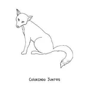 Desenho para colorir de uma raposa selvagem sentada de perfil com a cabeça virada para a frente