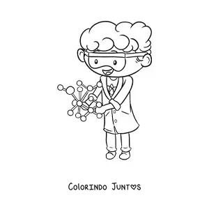 Desenho para colorir de um cientista kawaii