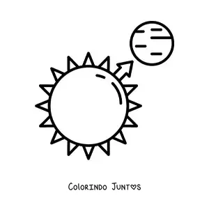 Desenho para colorir do sol e um planeta representando a atração gravitacional